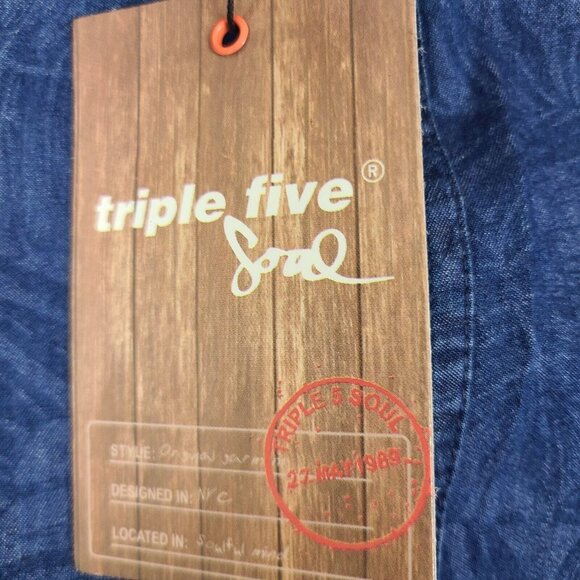 Triple Five Soul Blue Floral Pattern Button Down Short Sleeve Shirt Size Medium‎ - Picture 4 of 12